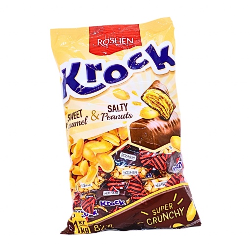 Bomboane arahide, caramel dulce si sarat si glazura cacao Krock Roshen 1 kg