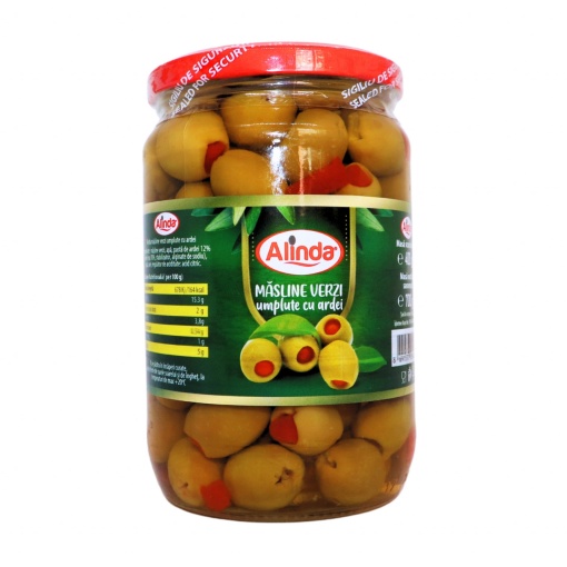 Masline verzi umplute cu gogosari Alinda 720 ml