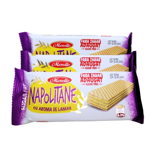 Napolitane fara zahar adaugat crema lamaie Morello 40 g, 24 buc