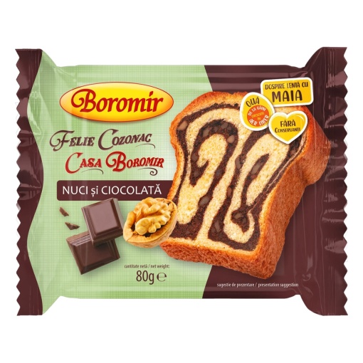 Felie de cozonac cu crema de nuci si ciocolata Boromir 80 g