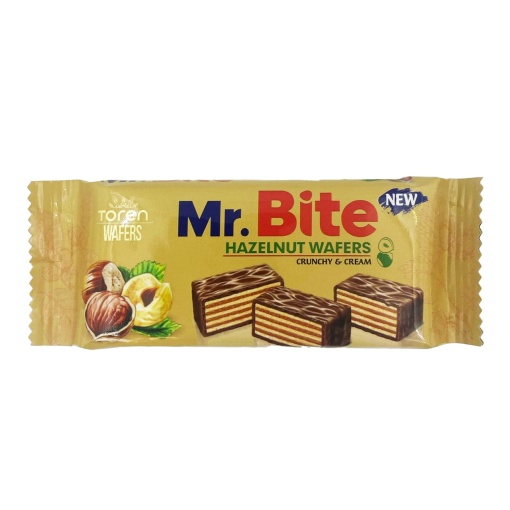 Napolitane glazurate cu crema de alune Mr Bite, 38 g, 24 buc