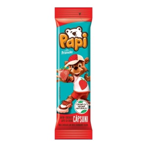 Baton de ciocolata Papi crema capsuni, 27,5 g, 32 buc - Img 1