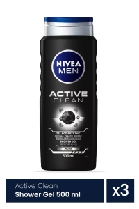 Gel de duș Active Clean pentru bărbați, 3 bucăți x 500 ml