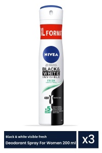 Set 3 bucăți spray deodorant antiperspirant Black & White Invisible Fresh pentru femei, 200 ml fiecare