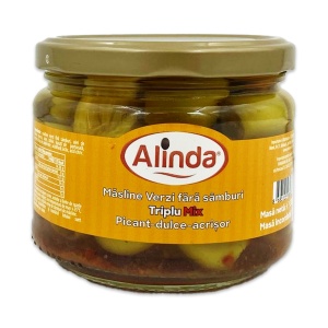 Masline verzi fara samburi triplu mix Alinda, 155 g