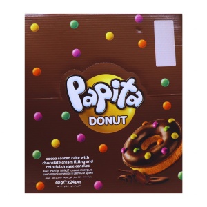 Gogoasa prajitura glazura crema ciocolata si drajeuri Papita Donut 40 g, 24 buc - Img 2