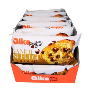 Prajitura Casei cu vanilie si fulgi de ciocolata Alka 60 g, 12 buc - Img 2