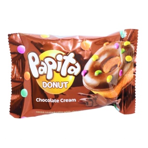 Gogoasa prajitura glazura crema ciocolata si drajeuri Papita Donut 40 g, 24 buc - Img 3