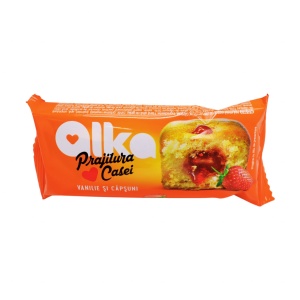 Prajitura Casei cu vanilie si capsuni Alka 35 g, 16 buc