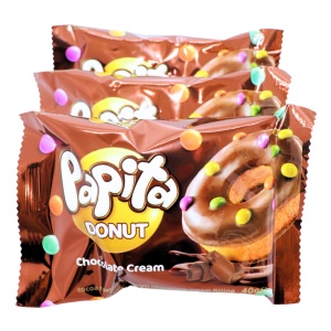 Gogoasa prajitura glazura crema ciocolata si drajeuri Papita Donut 40 g, 24 buc - Img 1