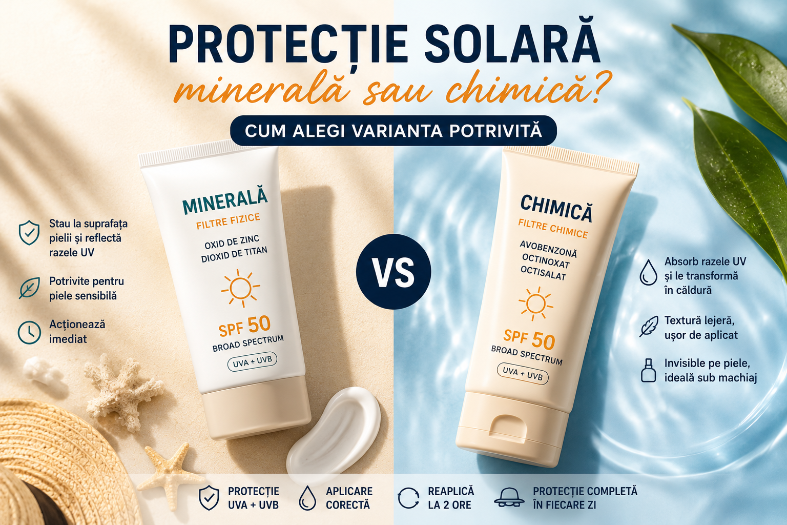 Filtre minerale sau chimice? Cum alegi corect protecția solară