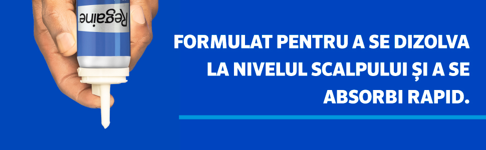 Aplicarea spumei Regaine: flaconul se ține cu susul &icirc;n jos, spuma se dizolvă pe scalp
