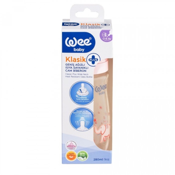 Biberon termorezistent cu gat larg 141, 280 ml, Wee Baby