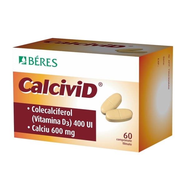 Calcivid 600 mg/400 UI, 60 comprimate, Beres
