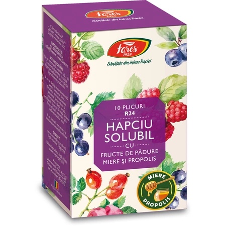 Hapciu solubil cu fructe de padure, miere si propolis R24, 10 plicuri, Fares