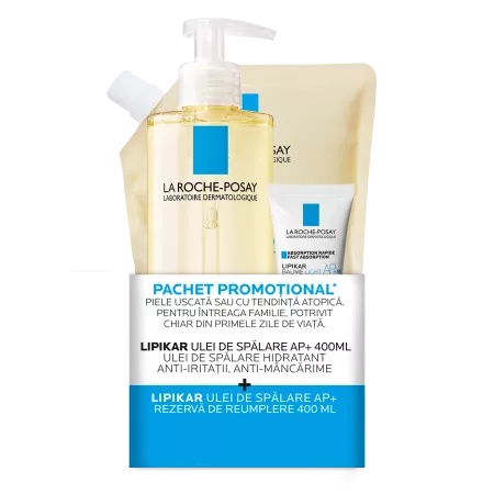 Pachet Ulei de dus + Rezerva + Balsam Light AP+M Lipikar AP+, 2x400 ml + 15 ml, La Roche-Posay