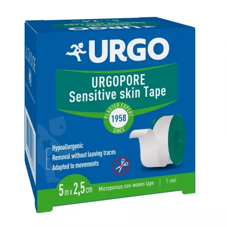 Banda adeziva pentru fixarea pansamentelor Pore, 5 m x 2,5 cm, Urgo