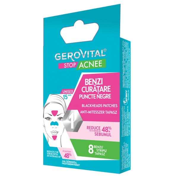 Benzi de curatare puncte negre Stop Acnee, 8 bucati, Gerovital 456