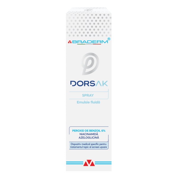 Emulsie fluida spray pentru tratamentului acneei Dorsak, 100ml, Braderm