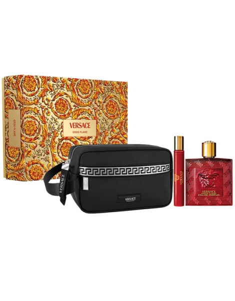Eros Flame Set Apa de parfum 100 ml + apa de parfum 10 ml + geanta de cosmetice, Versace