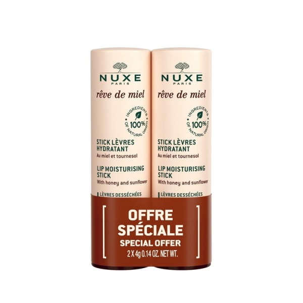Pachet Balsam stick pentru buze foarte uscate Reve de Miel, 4g+4g, Nuxe