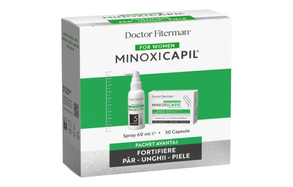 Pachet Spray impotriva caderii parului pentru femei Minoxicapil, 60ml + Minoxicapil, 30 capsule, Fiterman