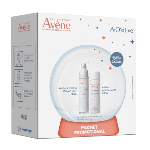 Pachet Crema de zi hidratanta cu efect de netezire A-OXitive, 30 ml + Apa termala spray, 50 ml, Avene