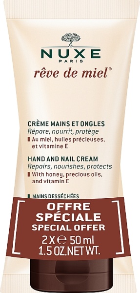 Pachet Crema pentru maini si unghii Reve de Miel, 2x50ml, Nuxe