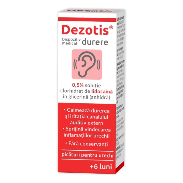 Picaturi pentru urechi cu lidocaina 0.5% Dezotis, 7g, Zdrovit