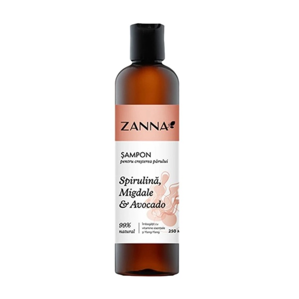 Sampon cresterea parului cu Spirulina, Migdale si Avocado, 250 ml, Zanna