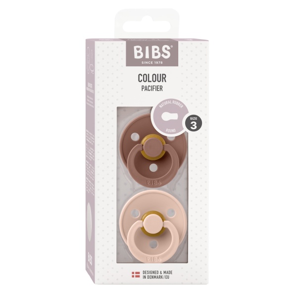 Set 2 suzete Colour din latex, tetină rotundă, 18 luni+, 130215 Woodchuck/Blush, Bibs