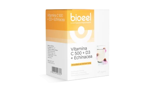 Vitamina C 500 + D3 + Echinacea, 15 plicuri, Bioeel