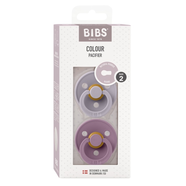 Suzete din latex cu tetina rotunda Colour, 6 luni+, Fossil Grey - Mauve, 2 bucati, Bibs 120405