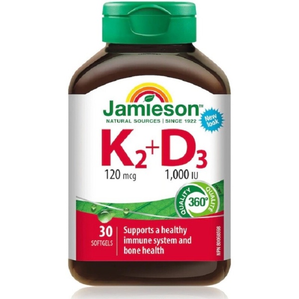Vitamina K2 120mcg + D3 1000UI, 30 capsule, Jamieson