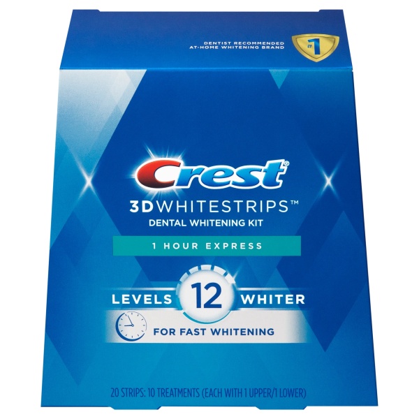 Benzi pentru albirea dintilor, Whitestrips 3D 1-Hour Express, Cutie 10 plicuri, 20 benzi, Crest