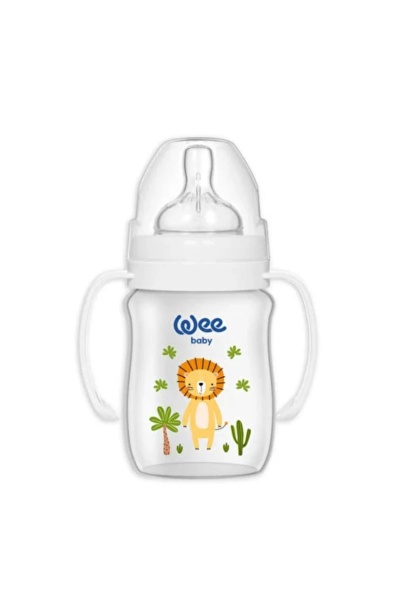 Biberon cu mânere tetină silicon anti-colic nr. 1, model safari, 150 ml, 483 Wee Baby