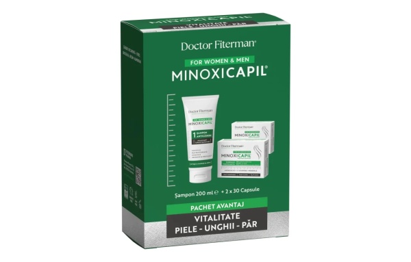 Pachet Sampon impotriva caderii parului Minoxicapil, 200ml + Minoxicapil, 30 capsule, 2 cutii, Fiterman
