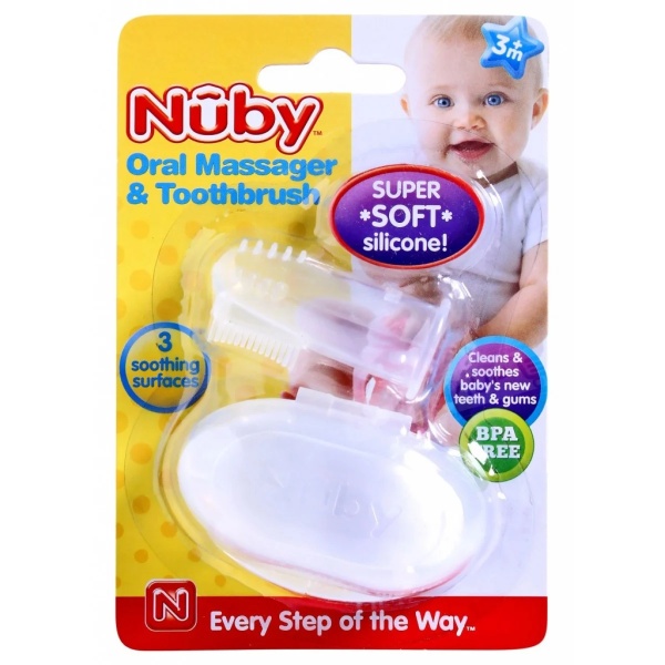 Periuță de dinți tip degetar cu cutie de depozitare, +3 luni, Nuby