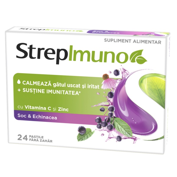 StrepImuno cu soc si echinacea fara zahar, 24 comprimate de supt, Reckitt