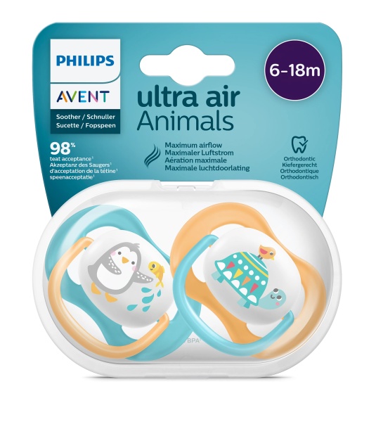 Suzete Ultra Air Design Text baieti, 6-18luni, SCF080/07, 2 bucati, Philips Avent