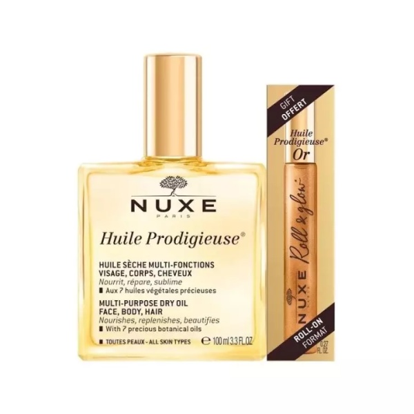 Ulei de corp Huile Prodigieuse, 100 ml + Ulei de corp Huile Prodigieuse Or Roll-On, 8 ml, Nuxe