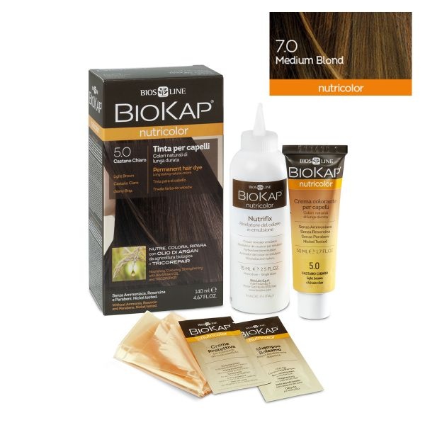 Vopsea permanenta pentru par Nutricolor, nuanta Medium Blond 7.0, 140 ml, Biokap
