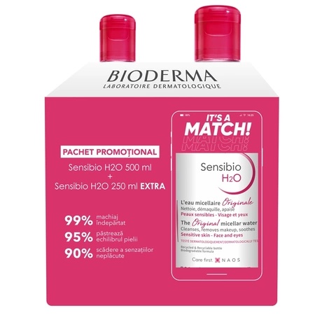 Pachet Solutie micelara Sensibio H2O, 500 ml + 250 ml, Bioderma