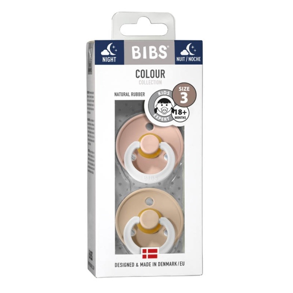 Set 2 suzete fosforescente Colour Glow din latex, tetină rotundă, 18 luni+, 130243 Blush/Vanilla, Bibs