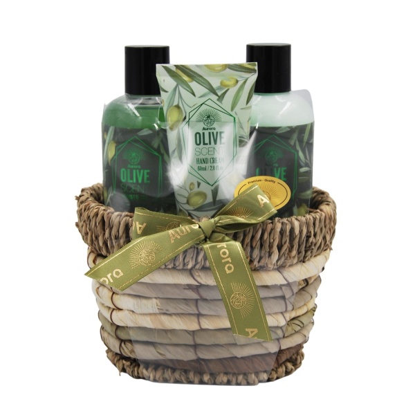 Set cosmetice pentru femei „Parfum de măsline” într-un coș elegant din răchită, Aurora