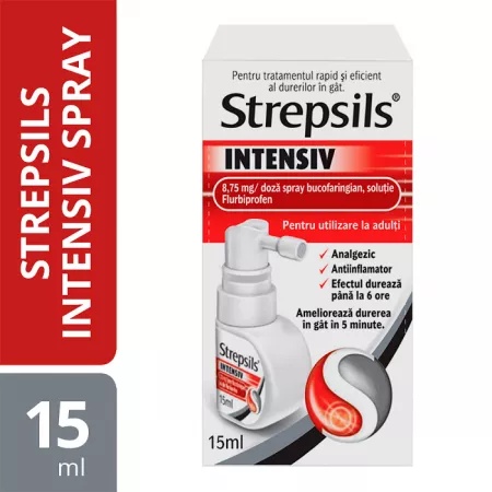 Strepsils Intensiv Spray Cirese si Menta 8.75mg/doza, 15ml, Reckitt Benckiser