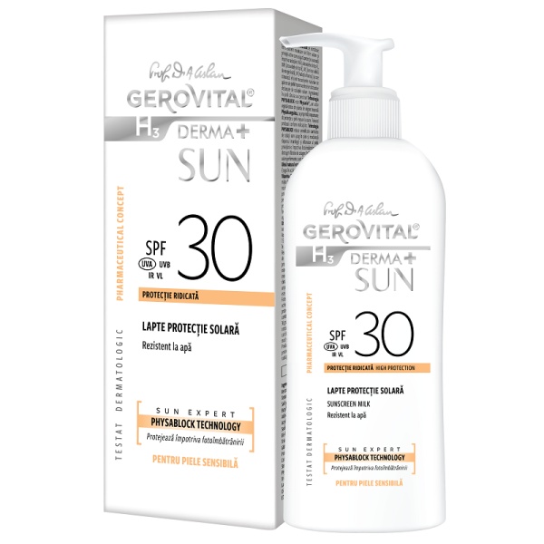 Lapte protectie solara SPF30 H3 Derma+ Sun Expert, 150ml, Gerovital