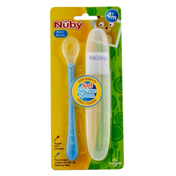 Linguriță din silicon flexibil cu cutie igienică, +3 luni, Nuby