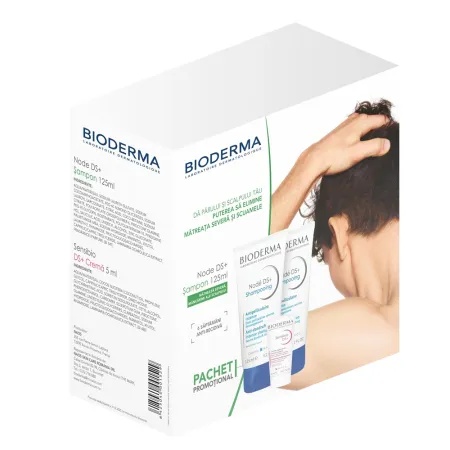 Pachet Node DS+ Șampon Antimătreață 2 x 125 ml + Cremă Sensibio DS+ 5 ml, Bioderma