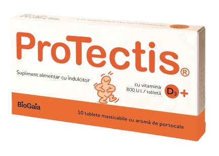 Protectis cu vitamina D3 800 UI cu aroma de portocale, 10 tablete masticabile, BioGaia